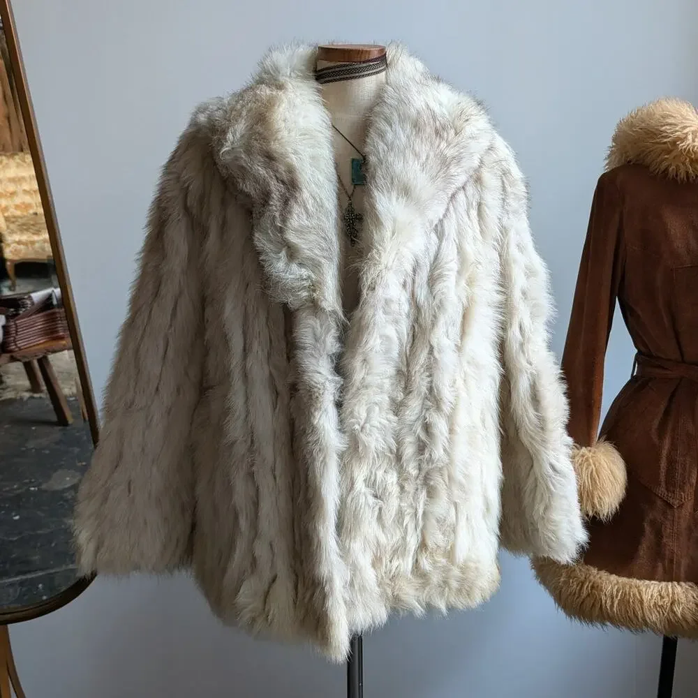 Vintage Leather Penny Lane Jacket Faux Fur Furry 70s Afghan Tapestry Trench Coat - Picture 4 of 16